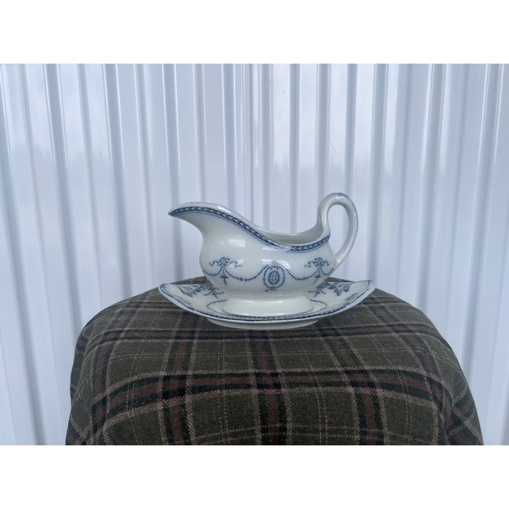 Flow Blue Wood & Sons Adams Gravy Boat and Underplate